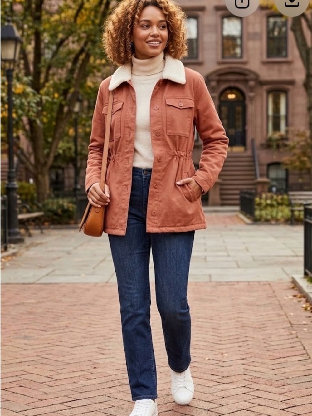 Hang Ten Rust Utility Jacket with Cream Sherpa Collar